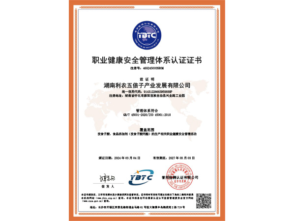 職業(yè)健康安全管理體系認證證書2024